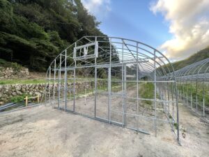 10月1日　ハウス建設　扉・妻窓の設置